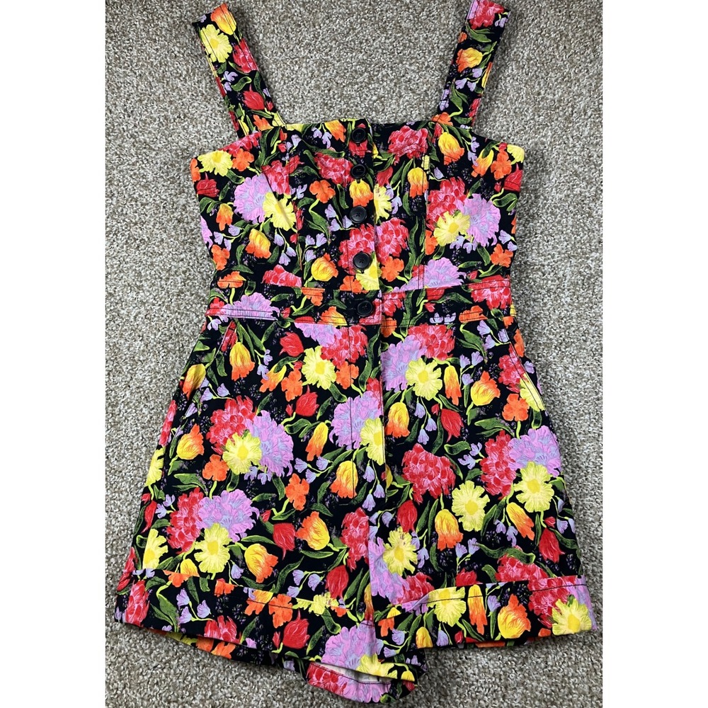 Maeve Yukiko Noritake Floral Button Front Romper Black Multicolor Size 4